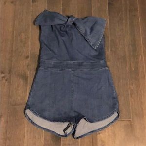 Denim shorts strapless bow romper!